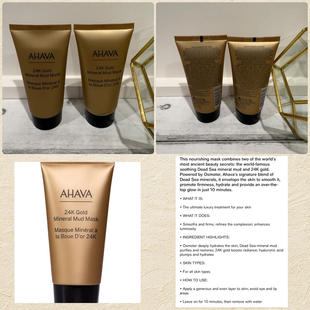 NEW AHAVA 24K Gold Mineral Mud Mask Bundle NEW & Sealed Face Mask X2 Full Size